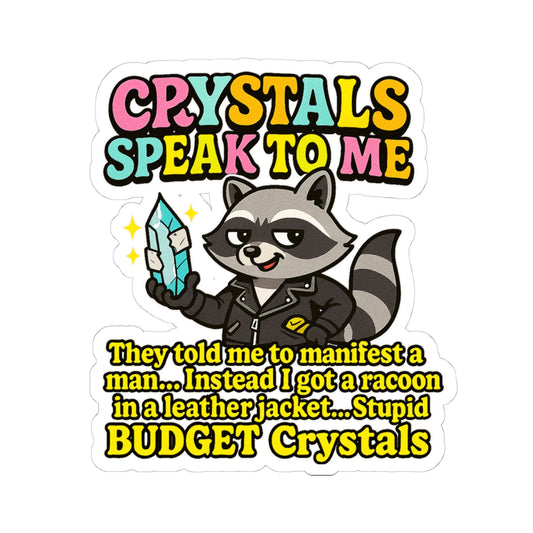 Playful Crystals Sticker, Fun Raccoon Design, Laptop Decal, Budget Crystals Decor, Unique Gift for Crystal Lovers