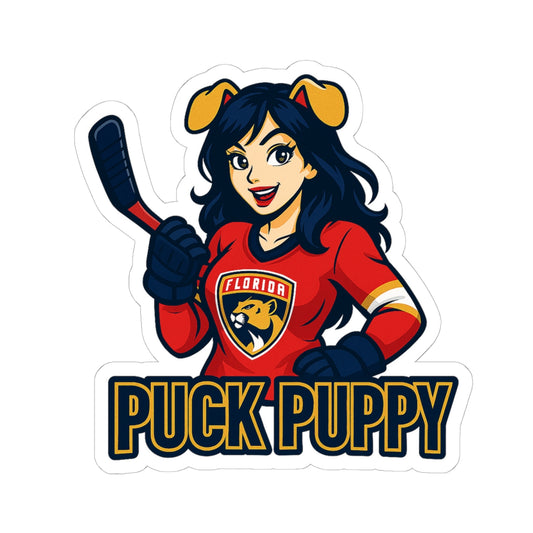 Puck Puppy Kiss-Cut Stickers, Sports Team Stickers, Hockey Fan Decals, Laptop Decor, Cute Animal Stickers, Gift for Him/Her, Playful Decor
