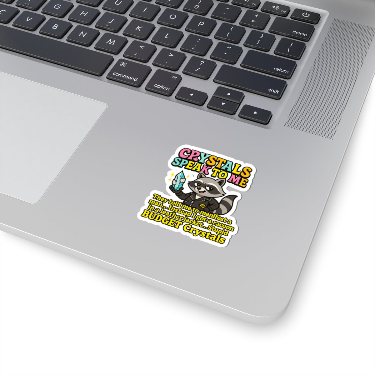 Playful Crystals Sticker, Fun Raccoon Design, Laptop Decal, Budget Crystals Decor, Unique Gift for Crystal Lovers
