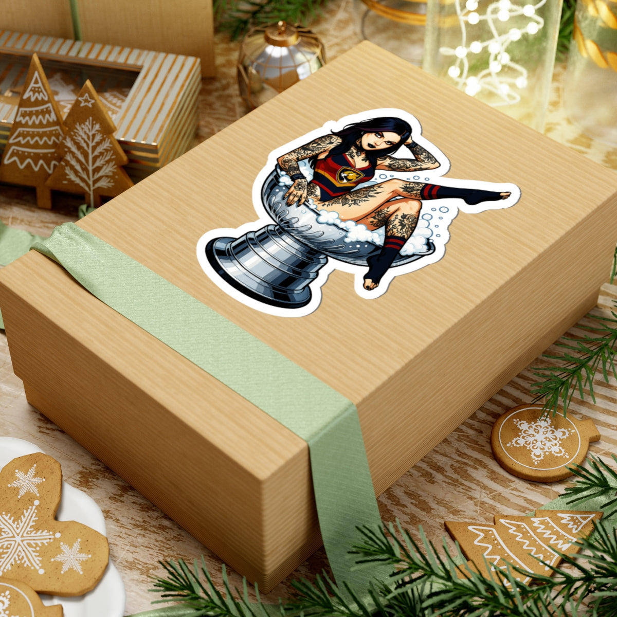 Tattooed Beauty Kiss-Cut Stickers, Unique Stickers for Decor, Laptop Stickers, Gift for Tattoo Lovers, Fun Cup Design