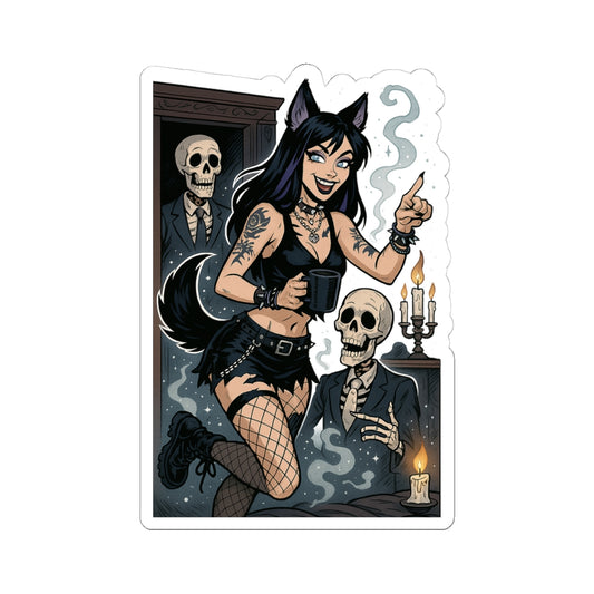 Gothic Catgirl Kiss-Cut Stickers | Spooky Decor, Witchy Gifts, Laptop Stickers, Halloween Vibes, Art Stickers