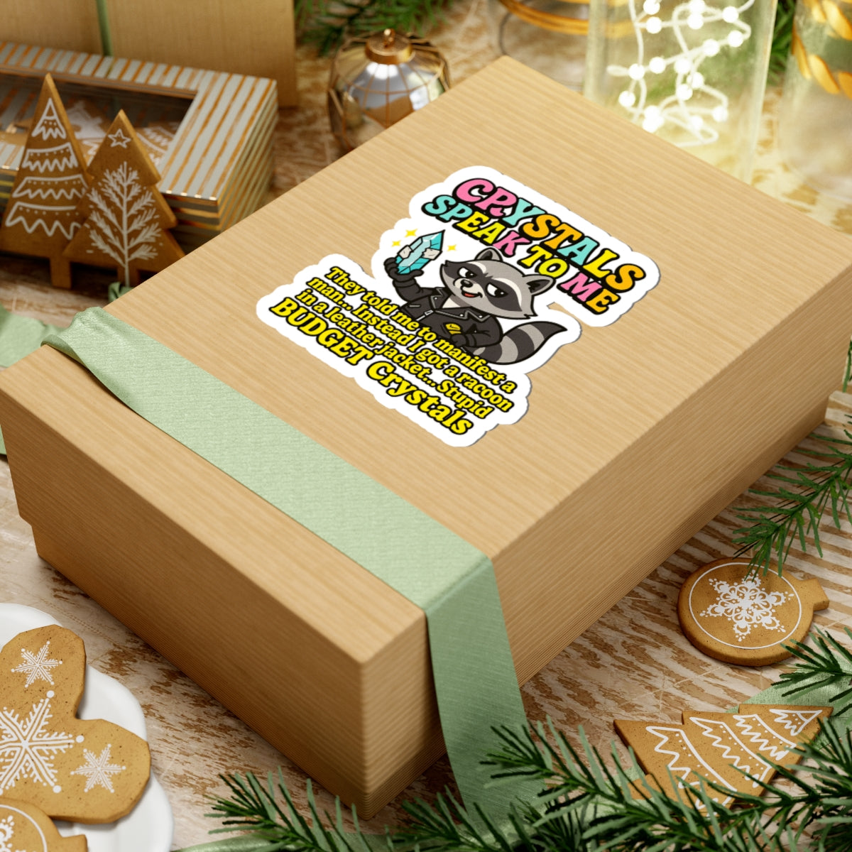 Playful Crystals Sticker, Fun Raccoon Design, Laptop Decal, Budget Crystals Decor, Unique Gift for Crystal Lovers