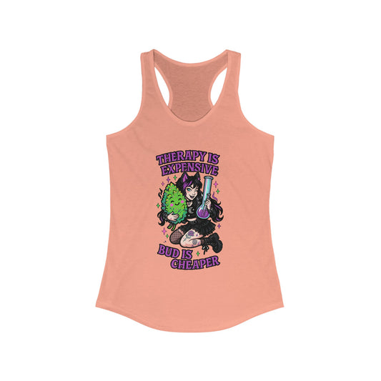 Women's Therapy Is Expensive Racerback Tank - Perfect for Yoga, Chill Days, Gift for Stoners, Summer Vibes, Festival Wear