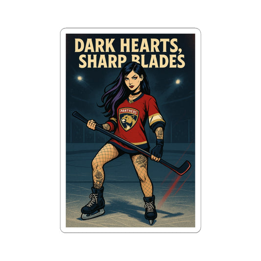 Dark Hearts Sharp Blades Kiss-Cut Stickers, Hockey Stickers, Sports Decor, Laptop Accessories, Vintage Artwork, Gift for Hockey Fans