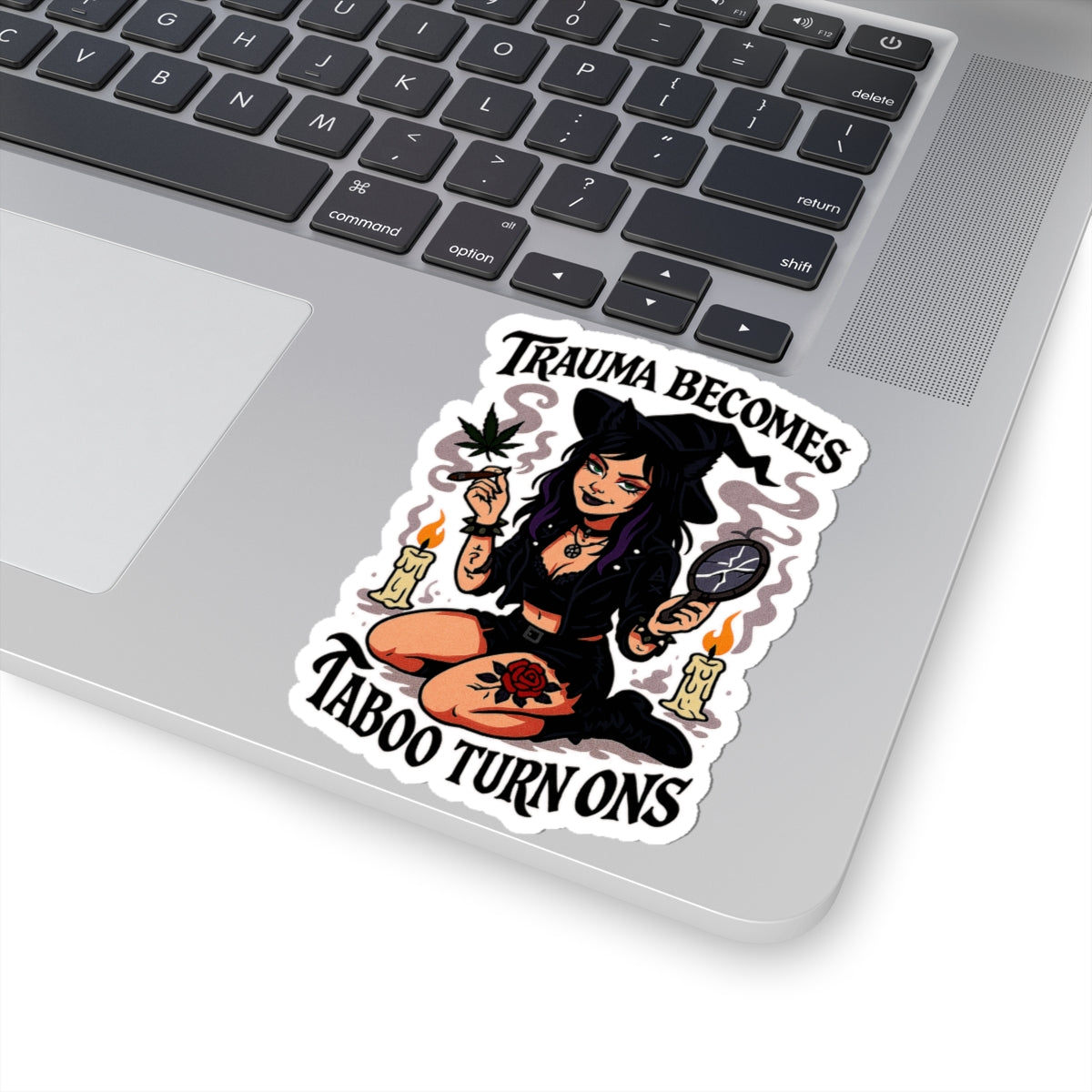 Trauma Turn Ons Witchy Kiss-Cut Stickers - Spooky Decor, Laptop Stickers, Gift for Her, Halloween Decor, Magical Vibes