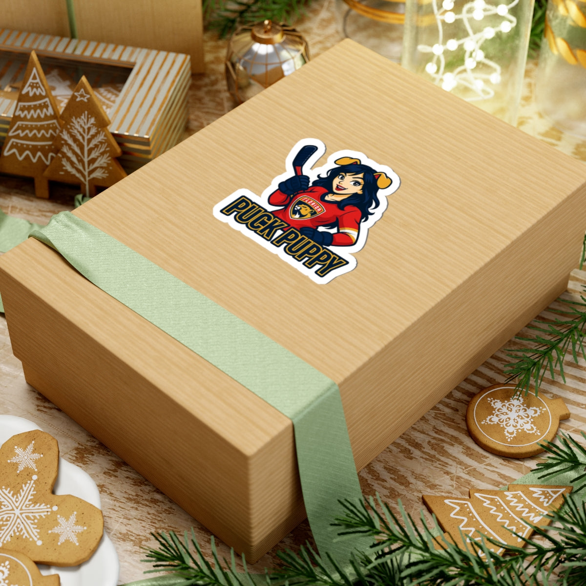 Puck Puppy Kiss-Cut Stickers, Sports Team Stickers, Hockey Fan Decals, Laptop Decor, Cute Animal Stickers, Gift for Him/Her, Playful Decor