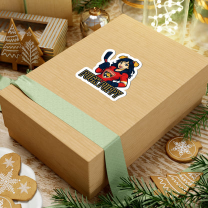 Puck Puppy Kiss-Cut Stickers, Sports Team Stickers, Hockey Fan Decals, Laptop Decor, Cute Animal Stickers, Gift for Him/Her, Playful Decor