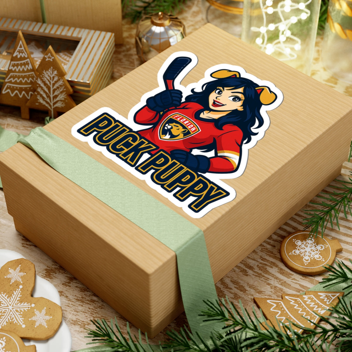 Puck Puppy Kiss-Cut Stickers, Sports Team Stickers, Hockey Fan Decals, Laptop Decor, Cute Animal Stickers, Gift for Him/Her, Playful Decor