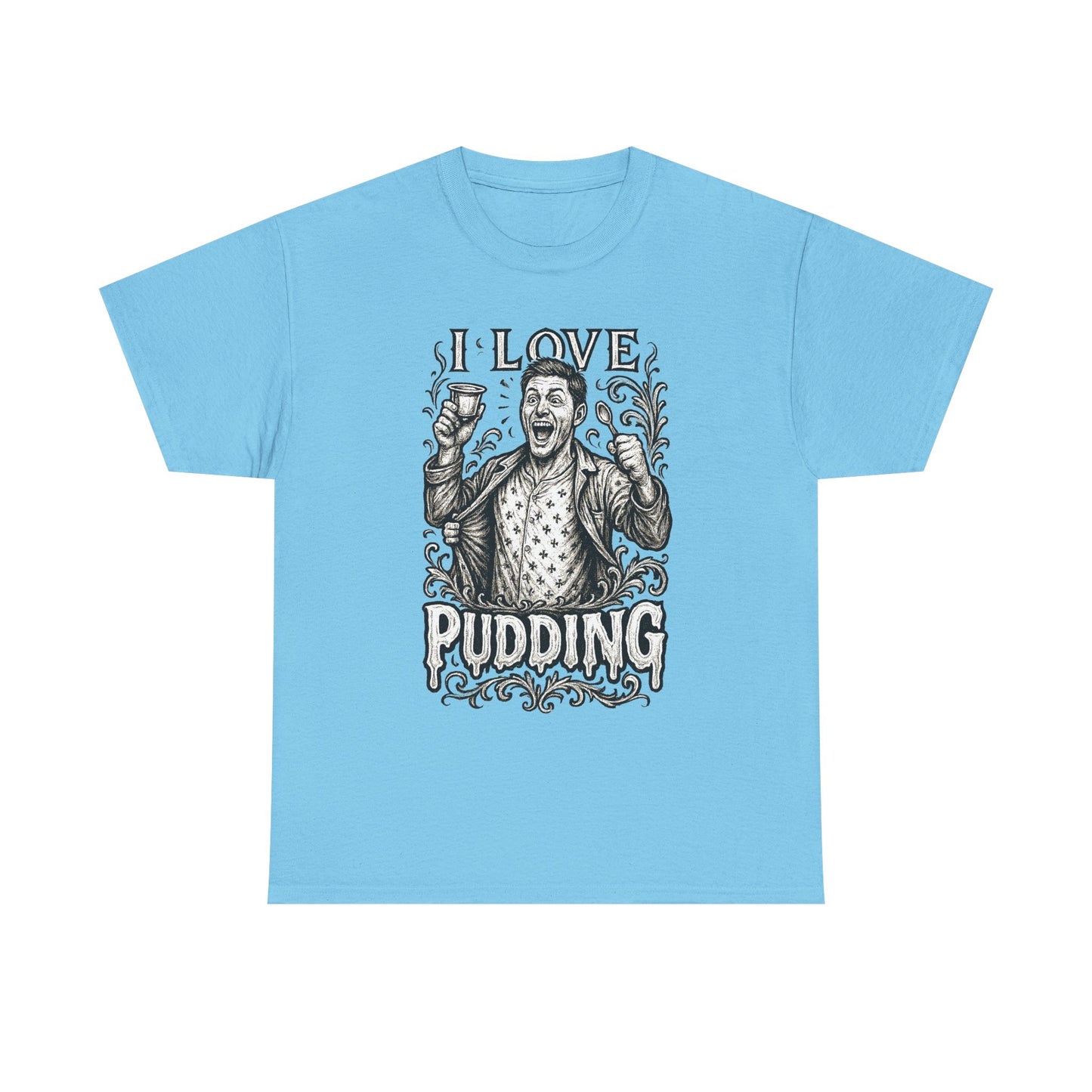 I Love Pudding Couples Shirt Unisex Heavy Cotton Tee, Funny Graphic T-Shirt, Gift for Food Lovers, Casual Wear, Unique Pudding Apparel, Sweet Treat Humor