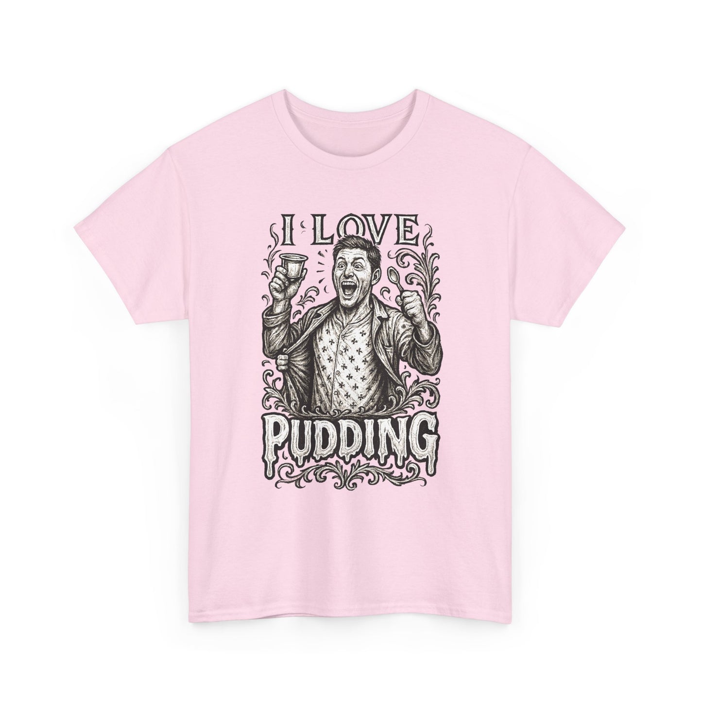 I Love Pudding Couples Shirt Unisex Heavy Cotton Tee, Funny Graphic T-Shirt, Gift for Food Lovers, Casual Wear, Unique Pudding Apparel, Sweet Treat Humor