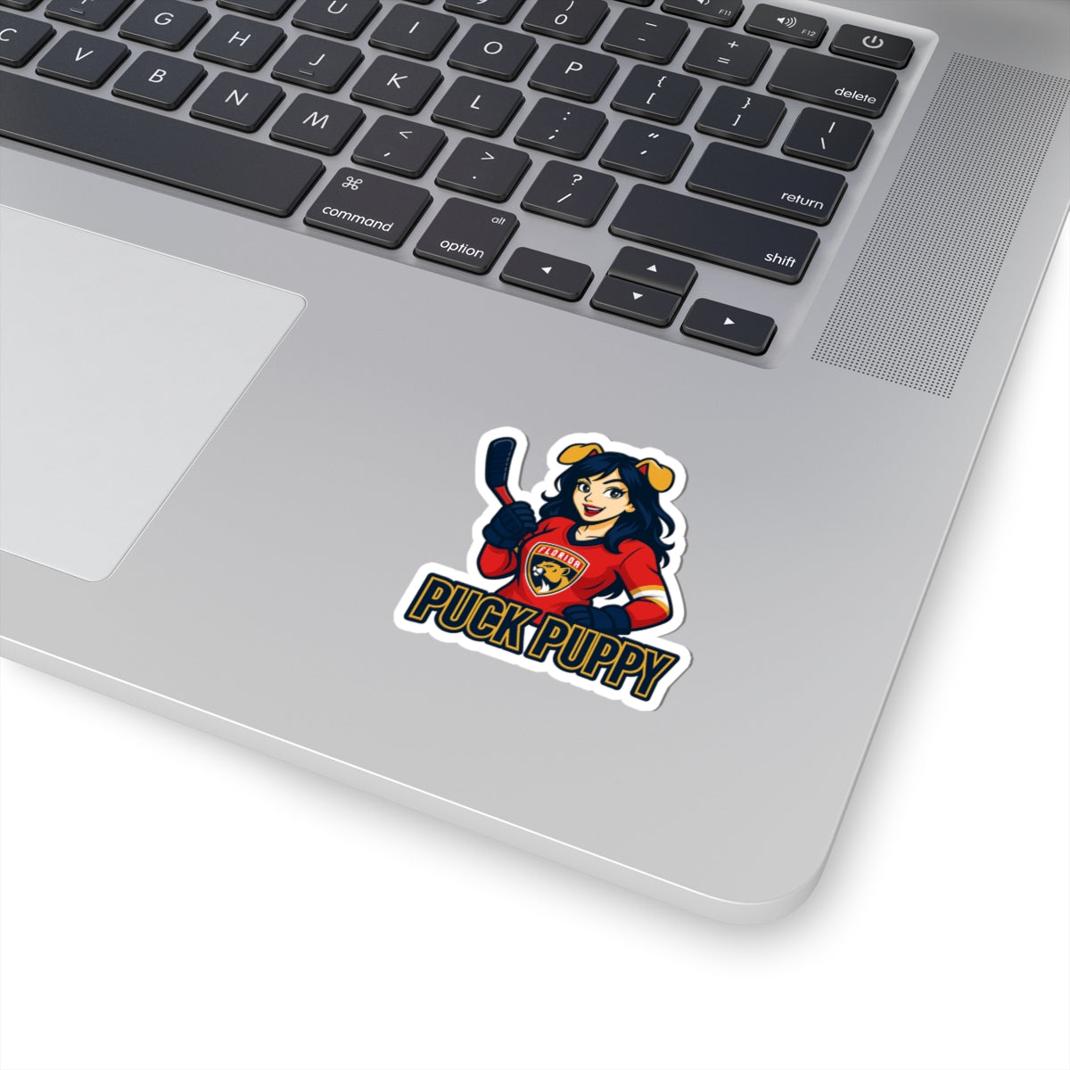 Puck Puppy Kiss-Cut Stickers, Sports Team Stickers, Hockey Fan Decals, Laptop Decor, Cute Animal Stickers, Gift for Him/Her, Playful Decor