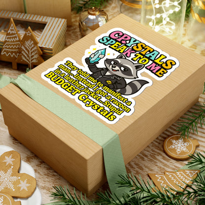 Playful Crystals Sticker, Fun Raccoon Design, Laptop Decal, Budget Crystals Decor, Unique Gift for Crystal Lovers