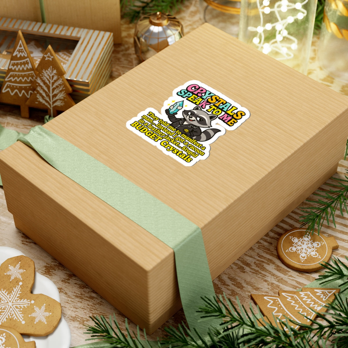 Playful Crystals Sticker, Fun Raccoon Design, Laptop Decal, Budget Crystals Decor, Unique Gift for Crystal Lovers