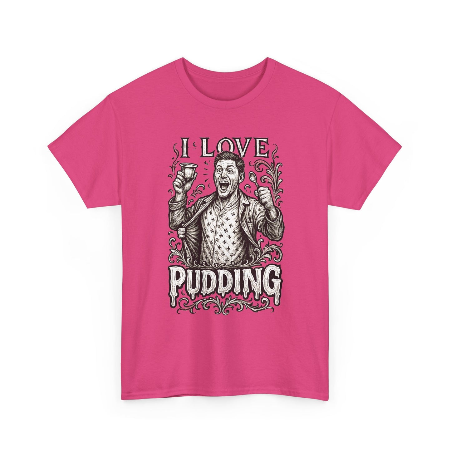 I Love Pudding Couples Shirt Unisex Heavy Cotton Tee, Funny Graphic T-Shirt, Gift for Food Lovers, Casual Wear, Unique Pudding Apparel, Sweet Treat Humor