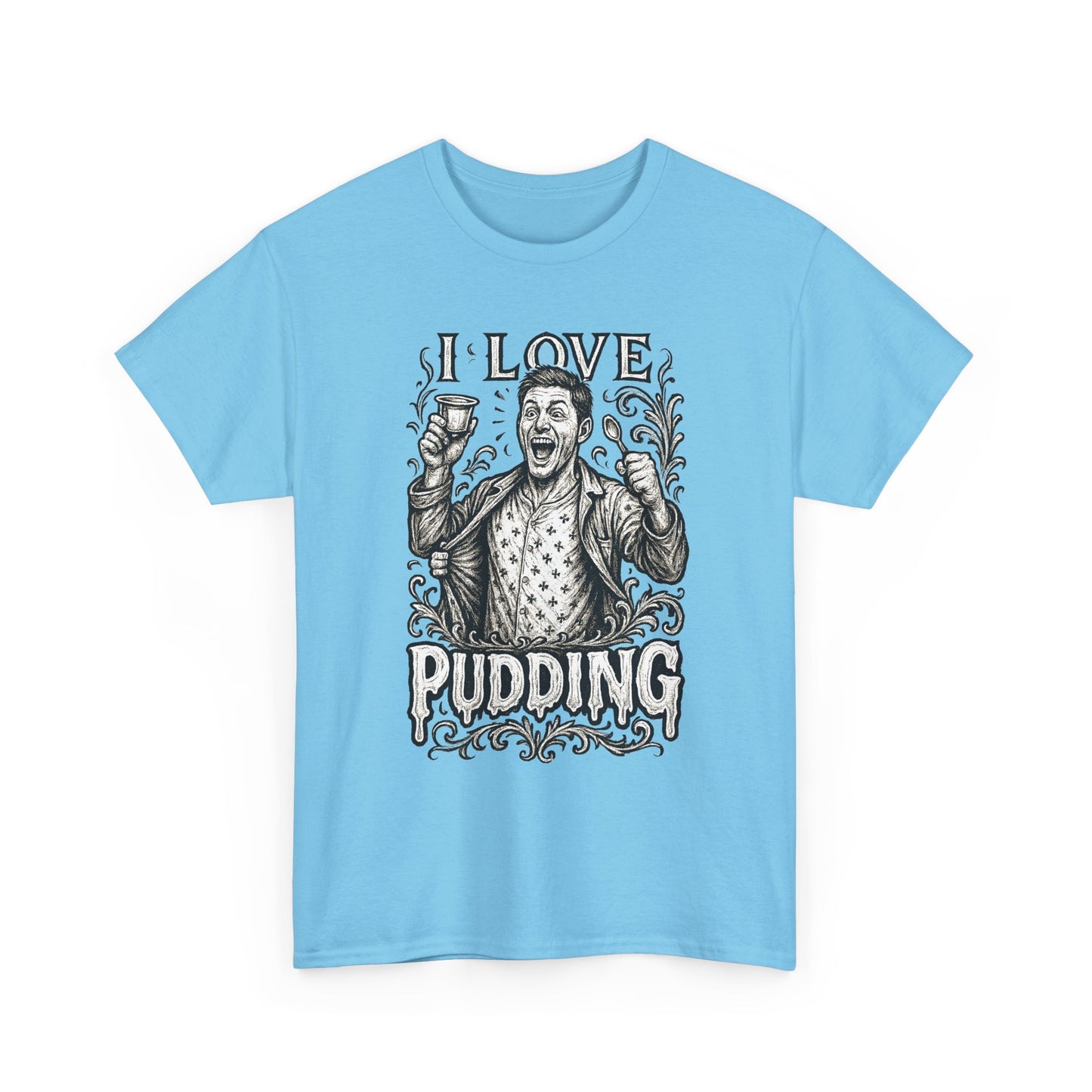 I Love Pudding Couples Shirt Unisex Heavy Cotton Tee, Funny Graphic T-Shirt, Gift for Food Lovers, Casual Wear, Unique Pudding Apparel, Sweet Treat Humor