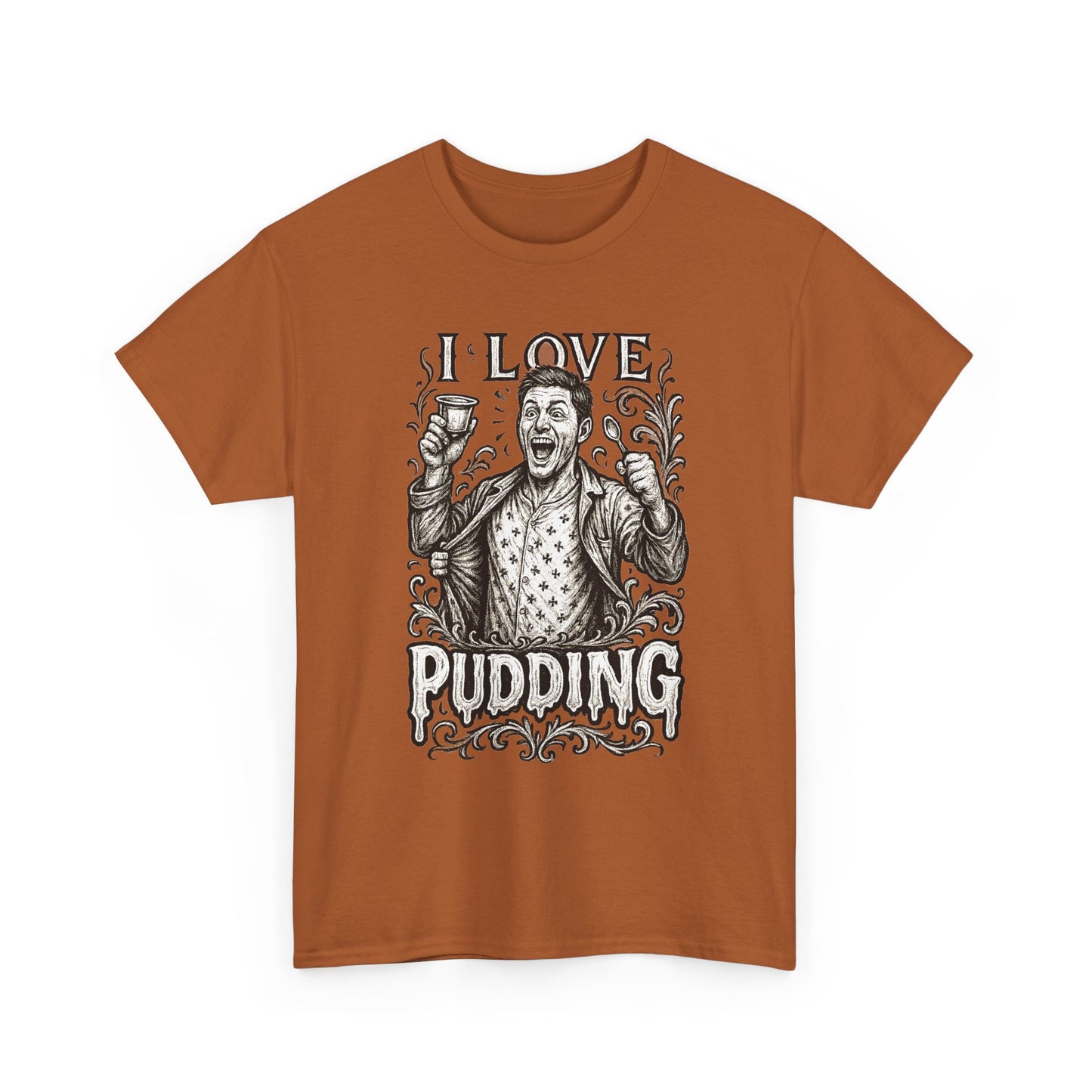 I Love Pudding Couples Shirt Unisex Heavy Cotton Tee, Funny Graphic T-Shirt, Gift for Food Lovers, Casual Wear, Unique Pudding Apparel, Sweet Treat Humor