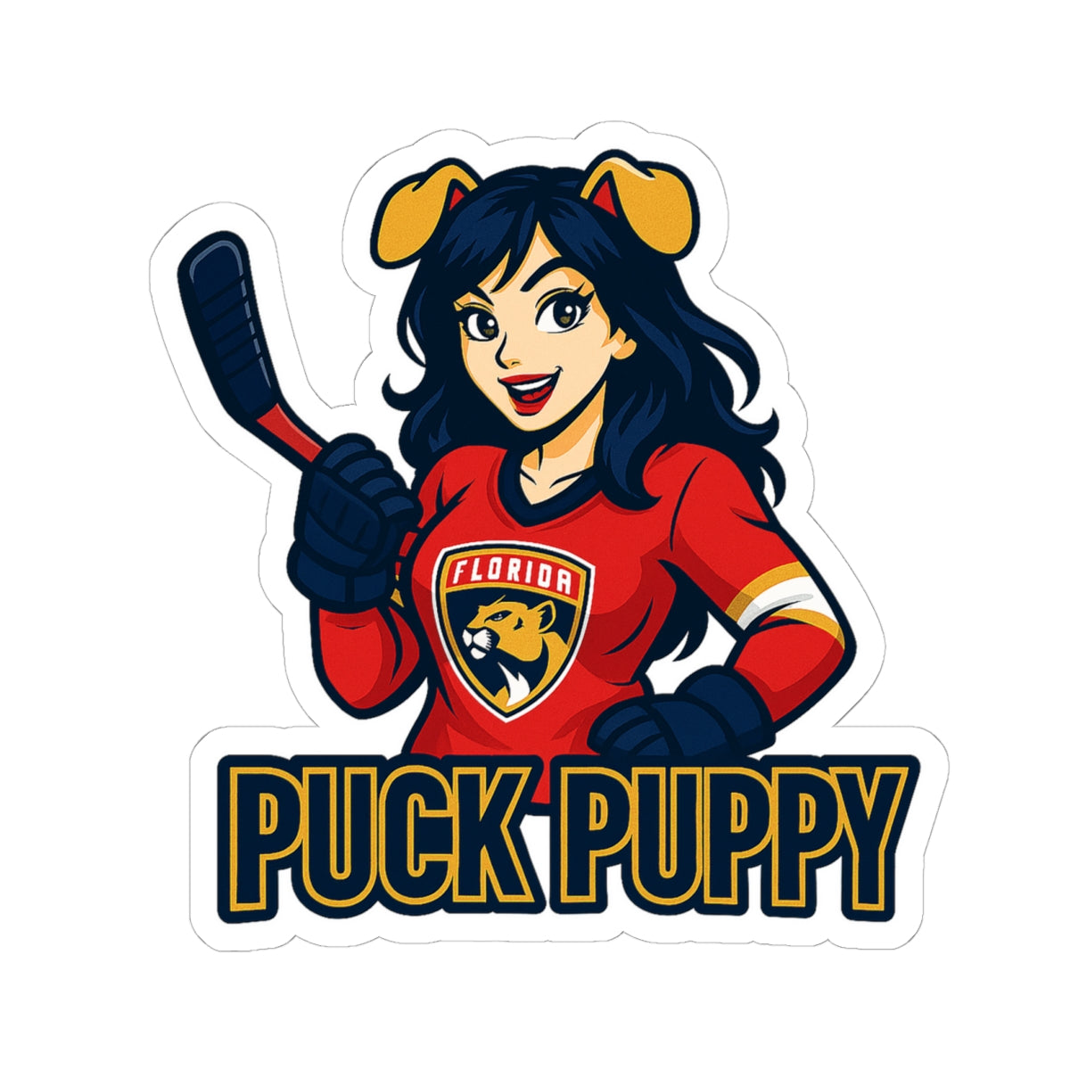 Puck Puppy Kiss-Cut Stickers, Sports Team Stickers, Hockey Fan Decals, Laptop Decor, Cute Animal Stickers, Gift for Him/Her, Playful Decor