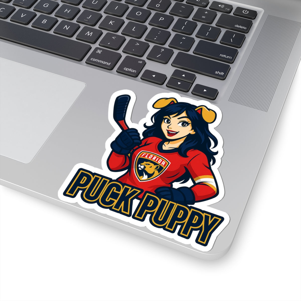 Puck Puppy Kiss-Cut Stickers, Sports Team Stickers, Hockey Fan Decals, Laptop Decor, Cute Animal Stickers, Gift for Him/Her, Playful Decor