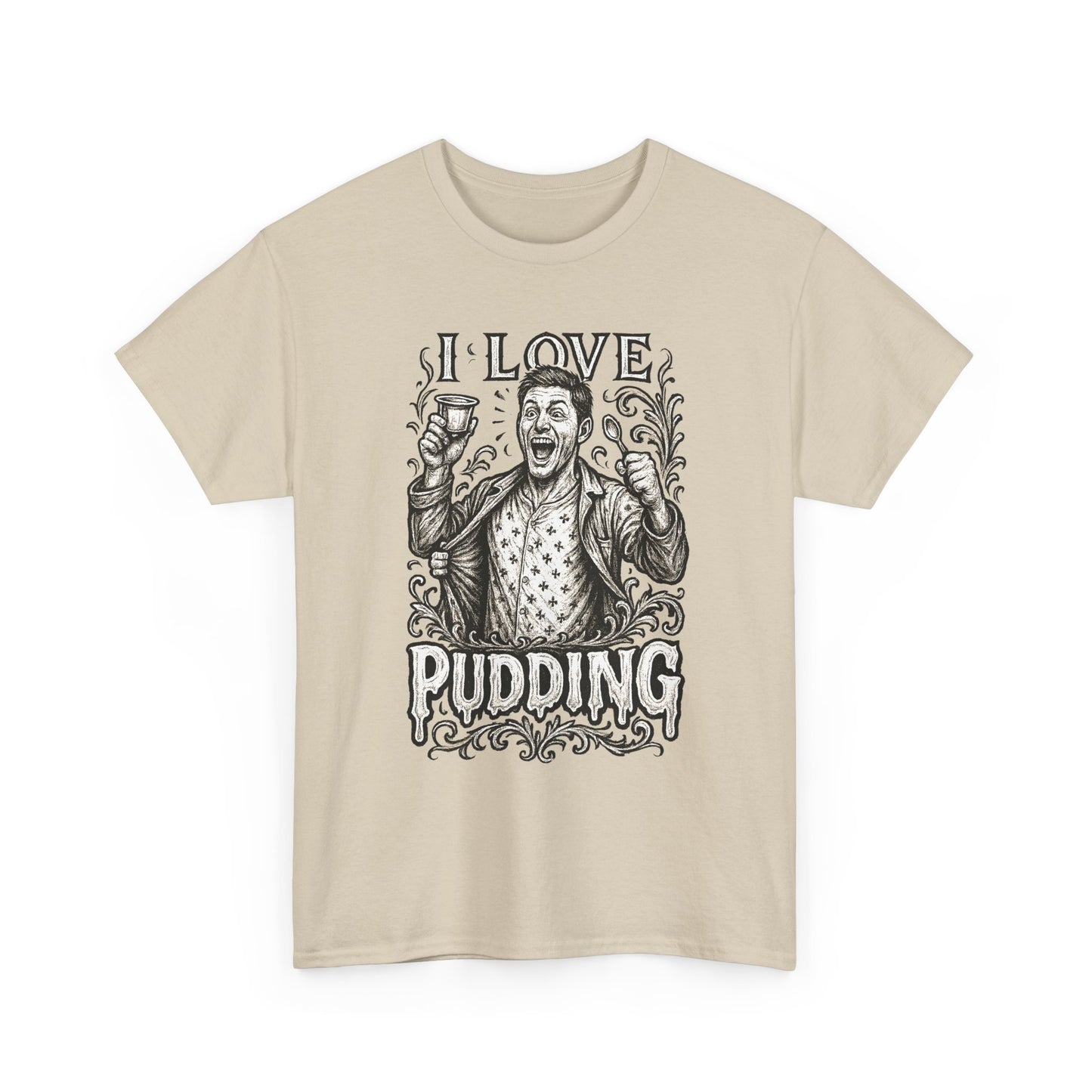 I Love Pudding Couples Shirt Unisex Heavy Cotton Tee, Funny Graphic T-Shirt, Gift for Food Lovers, Casual Wear, Unique Pudding Apparel, Sweet Treat Humor