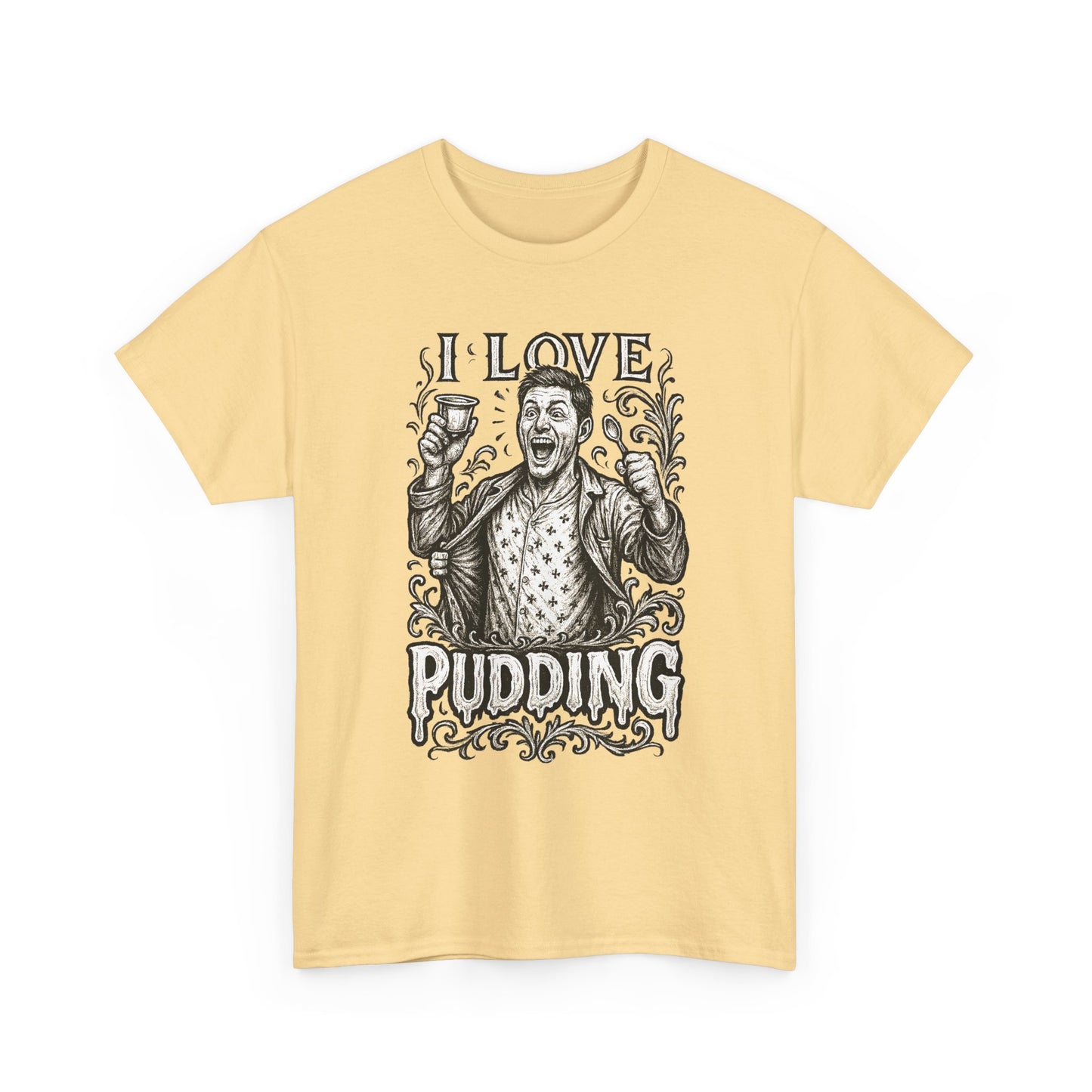 I Love Pudding Couples Shirt Unisex Heavy Cotton Tee, Funny Graphic T-Shirt, Gift for Food Lovers, Casual Wear, Unique Pudding Apparel, Sweet Treat Humor