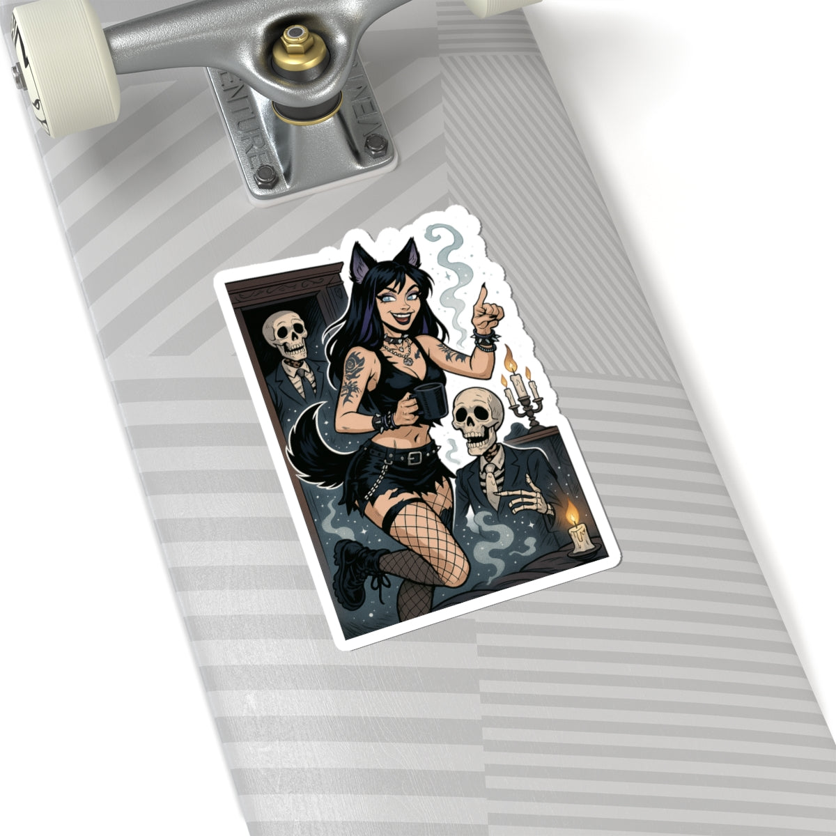 Gothic Catgirl Kiss-Cut Stickers | Spooky Decor, Witchy Gifts, Laptop Stickers, Halloween Vibes, Art Stickers