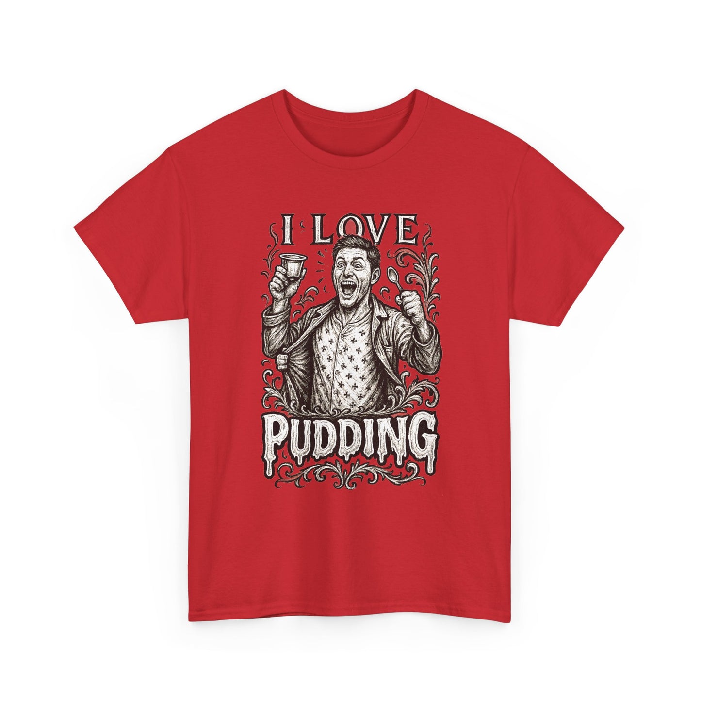 I Love Pudding Couples Shirt Unisex Heavy Cotton Tee, Funny Graphic T-Shirt, Gift for Food Lovers, Casual Wear, Unique Pudding Apparel, Sweet Treat Humor