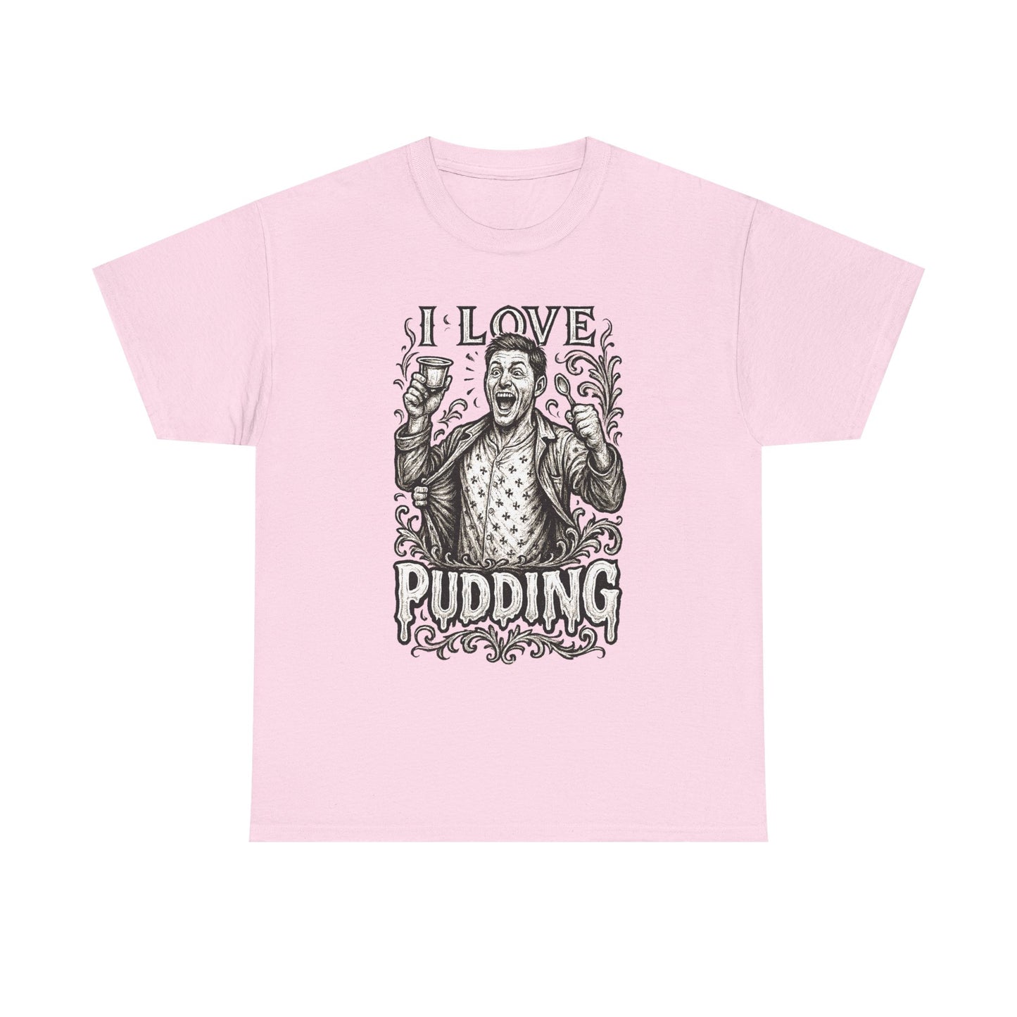I Love Pudding Couples Shirt Unisex Heavy Cotton Tee, Funny Graphic T-Shirt, Gift for Food Lovers, Casual Wear, Unique Pudding Apparel, Sweet Treat Humor
