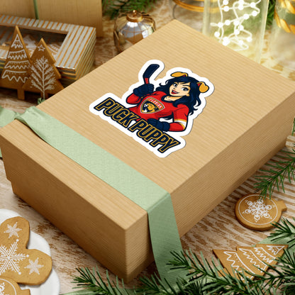 Puck Puppy Kiss-Cut Stickers, Sports Team Stickers, Hockey Fan Decals, Laptop Decor, Cute Animal Stickers, Gift for Him/Her, Playful Decor