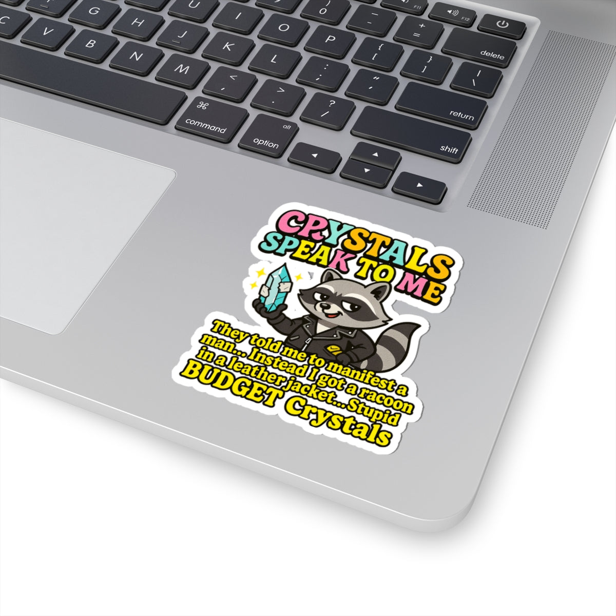 Playful Crystals Sticker, Fun Raccoon Design, Laptop Decal, Budget Crystals Decor, Unique Gift for Crystal Lovers