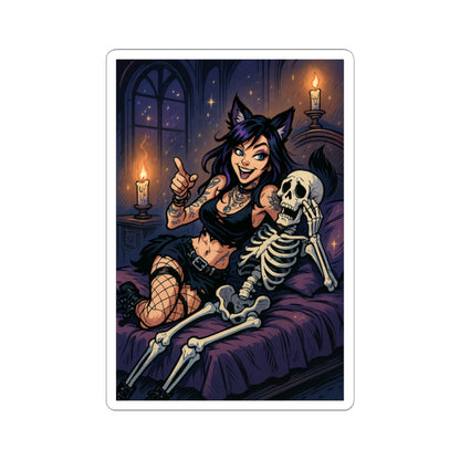 Whimsical Kiss-Cut Stickers, Gothic Décor, Halloween Party Decor, Cute Cat Girl, Laptop Stickers, Dark Vibes, Spooky Stickers
