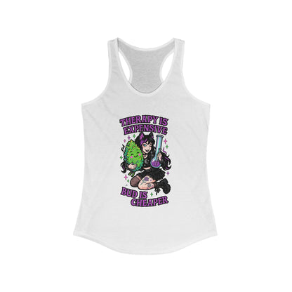 Women's Therapy Is Expensive Racerback Tank - Perfect for Yoga, Chill Days, Gift for Stoners, Summer Vibes, Festival Wear