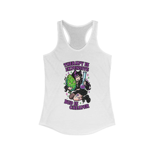 Women's Therapy Is Expensive Racerback Tank - Perfect for Yoga, Chill Days, Gift for Stoners, Summer Vibes, Festival Wear