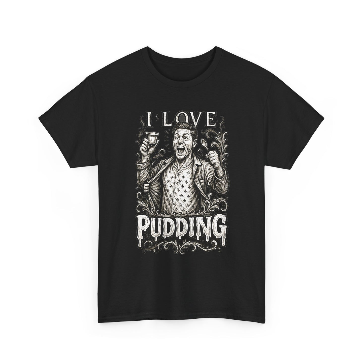 I Love Pudding Couples Shirt Unisex Heavy Cotton Tee, Funny Graphic T-Shirt, Gift for Food Lovers, Casual Wear, Unique Pudding Apparel, Sweet Treat Humor