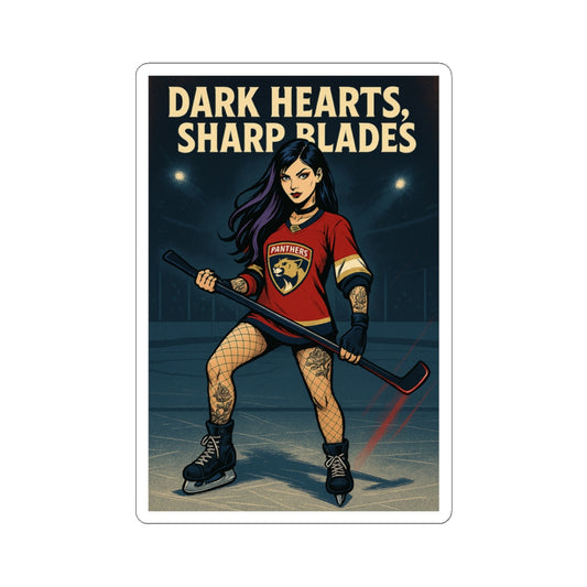 Dark Hearts Sharp Blades Kiss-Cut Stickers, Hockey Stickers, Sports Decor, Laptop Accessories, Vintage Artwork, Gift for Hockey Fans